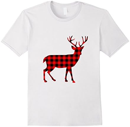 Mens Buffalo Plaid Deer Holiday Fall T-Shirt Medium White
