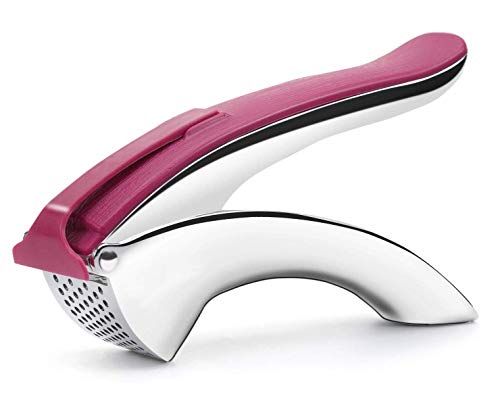 Nurch Garlic Press, Stainless Steel Mincer and Crusher Ginger Press with Garlic Scraper Professional Food Grade, Rust Proof, Easy Squeeze and Clean Red with Ergonomic Comfort Grip