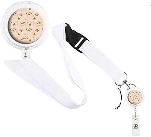 Translucent Retractable Badge Holder Reel Key Chain Reel with White Lanyard for Key Cards and ID Cards LOVELY DOGS (White Reel &amp; White Lanyard)