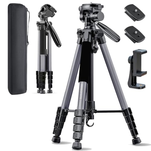 CAMBOFOTO 188 cm Aluminium-Kamerastativ – robuster professioneller Stativständer für DSLR- und spiegellose Kameras, Smartphones und GoPro, leichtes Re