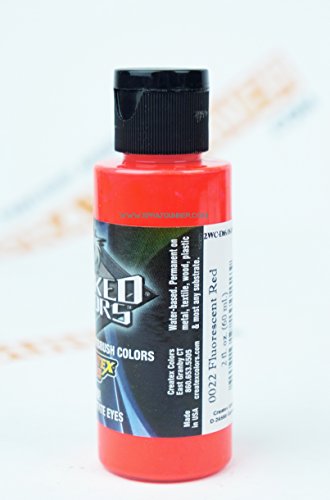 Createx Wicked Colors W022 Fluorescent Red 2oz. water-based universal airbrush paint. by SprayGunner
