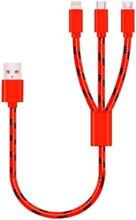 SVEUC 2Pack Multi Charging Cable Multi Charger Cable USB Multi Cable 3 in 1 Charging Cable Short 1ft/0.35m Nylon Braided 3-1 Charging Cable for Phones(Red)