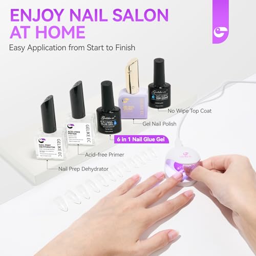 Gelike Ec Gel Nail Glue - 6 in 1 UV Nails Glue Base Coat Strong Adhesive for False Nails Acrylic Tips Press On Nails