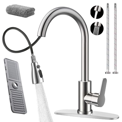 Grifo Mezcladora para Fregadero de Cocina de Acero Inoxidable, 360º Giro Mezcladora para Fregadero, Llave para Fregadero de Acero Inoxidable con 2 Modos de Agua (Plata)