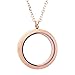 Zysta Rose Gold Round Locket Pendant Necklace 30mm Matte Stainless Steel Clear Glass Living Memory Floating Charms Stone Storage
