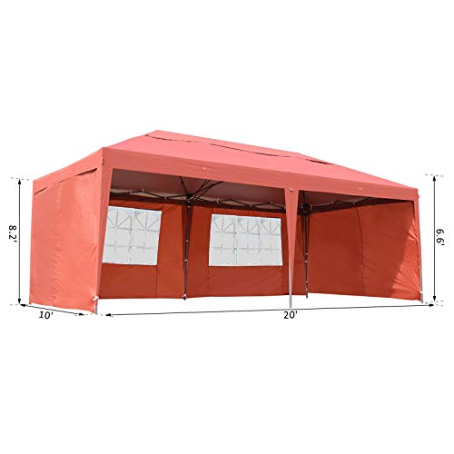 FDInspiration Red 10x20 FT Pop Party Wedding Tent Gazebo Canopy Temporary Shade Awning Shelter w/Removable Sidewalls with Ebook