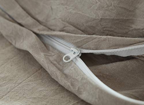 FOSSA Washed Cotton Duvet Cover Set Queen 3 Piece Bedding Sets Soft Wrinkled Solid Design (Queen, Linen) - Thumbnail 4