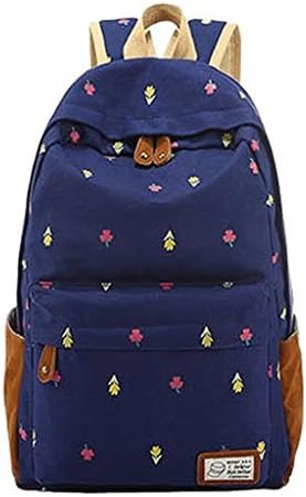Korean Female Schoolbag Shoulder Bag Students Rucksack College Wind Backpack Floral(Dark Blue)