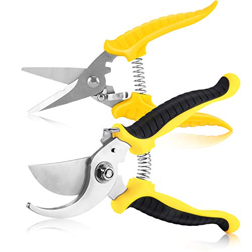EAPFCT Pruning Shears Hand Pruners Garden Cutter Clippers Stainless Steel Bypass Pruning Kit Hydroponic Set of 2