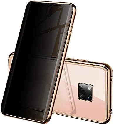 Orgstyle Case for Huawei Mate 20 Pro, Anti-Peep Magnetic Adsorption Case Double Sided Glass Pravicy Protection Metal Bumper Case Shockproof 360 Clear Anti-Peeping Case, Anti Spy-Gold