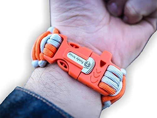 Ready Wrist Paracord Bracelet Survival Emergency Kit with 550 Parachute Cord and Whistle Flint Fire Starter, Large - Orange Silver