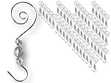 Christmas Ornament Hooks - Metal Wire Hanging Hook Set/48 - Shiny Silver Chrome Ornament Hangers - Decorative Swirl Scroll Design With Beads