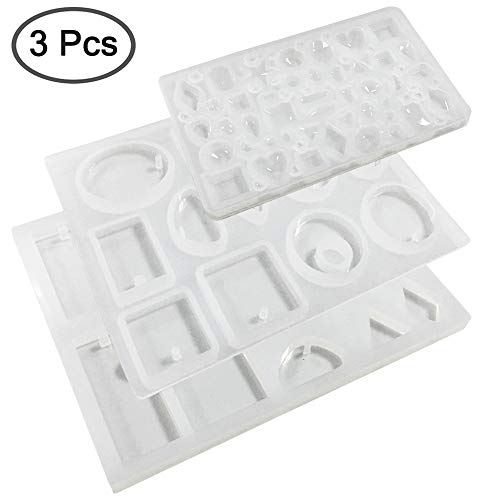 3 pcs Silicone Resin Casting Molds, FineGood DIY Jewelry Pendent Craft Making Moulds with Hanging Hole