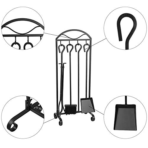 Amagabeli 5 Pieces Fireplace Wrought Iron Toolset with Decor Holder