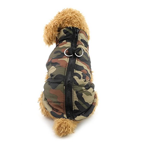 SELMAI Soft Harness Vest Coat for Small Dog Padded Jacket Zipper Closure Toy Poodle Clothes Green Camo Size L