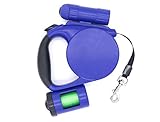 Heavy Duty Retractable Dog Leash with Removable LED Light Plus 1 Roll of Waste Bag and Holder Designed, 16.5 Feet Strap for 88 Pound (40 KGS) Dogs, Blue