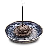 TrendBox Ceramic Handmade Artistic Incense Holder Burner Stick Coil Lotus Ash Catcher Buddhist Water Lily Plate - Three Holes Transmutation Glaze