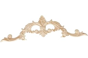 EQGWFZ 1PCS Long Wood Appliques Used for Furniture decoratio,Unpainted Wood Carved Decoration Onlay for Window Bed Door Wall Furniture Cabine Fireplace(09,40x11.5cm/15.75x4.53in)