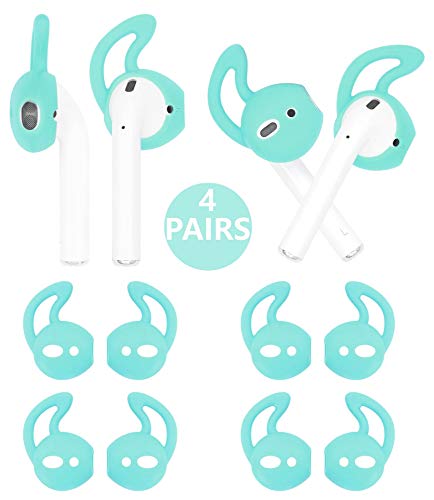 IiEXCEL 4 Pairs Replacement Ear Tips Ear Hooks and Covers Skin Anti-Slip Anti-Drop Accessories Compatible with Apple AirPods or EarPods Headphones/Earphones/Earbuds Anti-Slip (Mint Green)