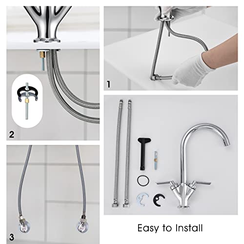 Funime® Kitchen Sink Mixer Taps Monobloc Swivel Spout Chrome Brass Dual Lever with Hoses Traditional Kitchen Mixer Taps 1 Hole