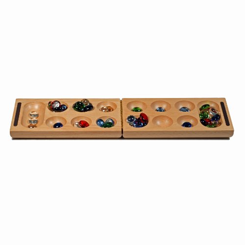 WE Games Folding Mancala - Solid Wood Board & Glass Stones 18 inches