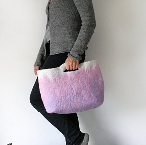 SMALLER Pink Cobalt Sturdy Everyday Art Bag / Carryall / Tote / Basket / Shopping / Market / Picnic / Hand felted wool / Wearable Art - Thumbnail 2