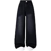 Nivne Tco Tween Boys Jeans Vintage Basic Black Loose Fit Zipper Fly Straight Leg Denim Pants with Four Pockets