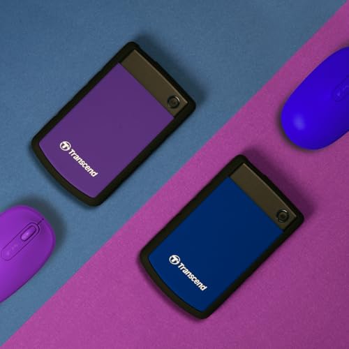 Transcend 2TB SJ25H3, USB 3.1 Portable Hard Drive Rugged, Anti-Shock Resistant, Compact and Lightweight with Lightning-Fast Speeds, One Touch Backup Button, Purple - TS2TSJ25H3P
