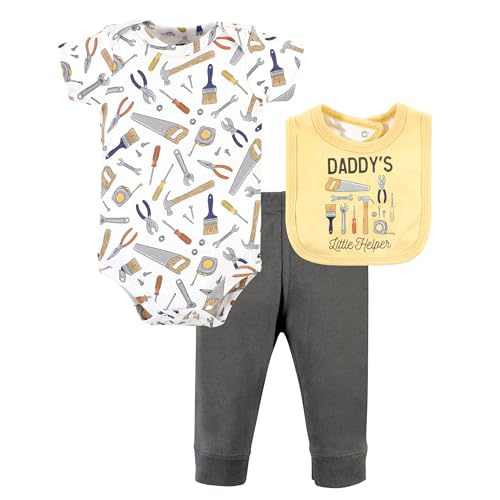 Hudson Baby Unisex Baby Cotton Bodysuit, Pant and Bib Set, Construction Work, 3…