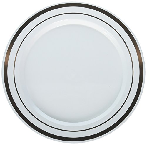 Amscan Premium Plastic Plates | White w/ Gold Trim | 7.5