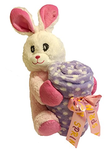 Plush Easter Bunny Rabbit with Purple and White Polka Dot Throw