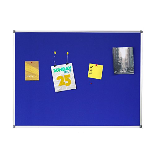 4 Thought Fabric Bulletin Board 48 x 36 Inches Wall Mounted with Silver Aluminium Frame Message Memo Pin Board for Display and Organize Office or Classroom, 4 x 3 Feet, 10 Push Pins Included, Blue