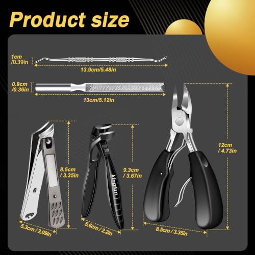 Toenail Clippers for Thick Toenails, Kingfun Ingrown Toe Nail Clippers for Thick Nails for Seniors, Heavy Duty Toe Nail Clippers for Men, Angled Head Large Toenail Clippers for Seniors 5Pcs