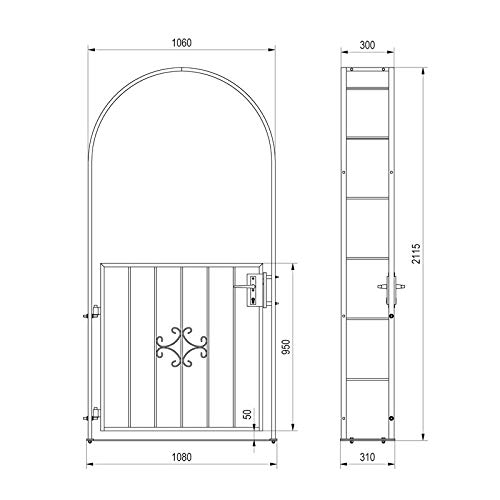 Gartentor Komplett-Set Rosenbogen inkl. Gartentor Saturn klein Rechteck 1060 x 2150 x 300 mm – Bild 4