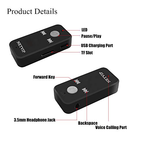 Bluetooth Receiver, Portable Wireless Adapter Car Kit 3.5mm Aux Stereo Output for Home Audio Music Streaming Sound System, Hands-Free Calling Voice Assistant, Support TF/SD Card, Built-in Mic