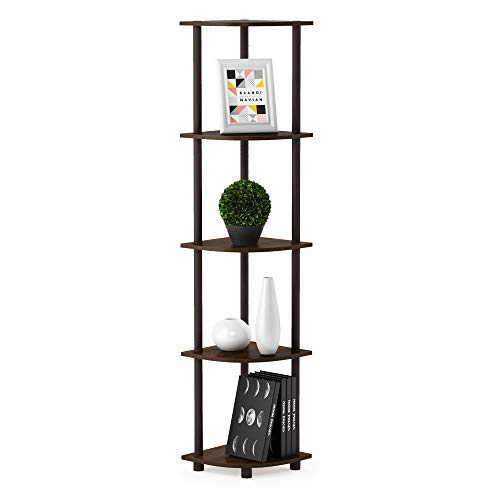 Furinno TURN-N-TUBE 5-Tier Corner Shelf, Bookcase, Walnut