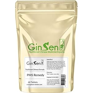 GinSen Natural & Effective PMS Remedy Relief for Women, Helps with Regulate Period Cycle, Reduces Pain, Eases Stress, Anxiety and Headaches, Herbal Supplement, Chinese Medicine, Made in UK (60 Tabs)