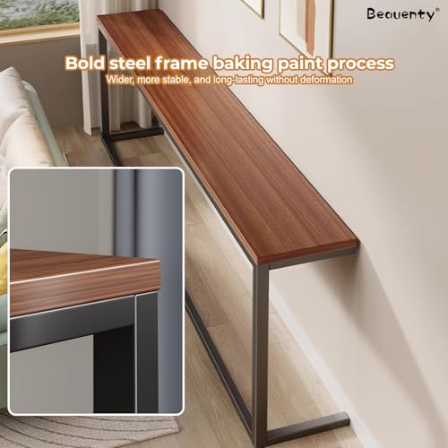 Beauenty Console Table, Narrow Sofa Tables, 80cm Entryway Display Console, Side Table for Entrance, Hallway, Behind Couch (Walnut+black)