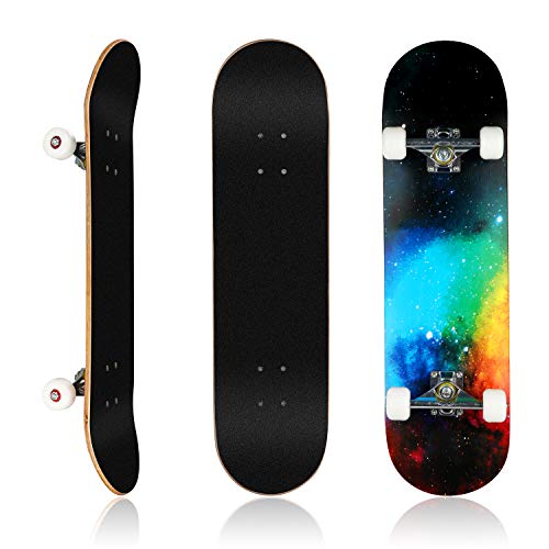 E EVERKING Skateboard 7 Layers Decks 31"x8" Pro Complete Skate Board Maple Wood Longboards for Teens Adults Beginners Girls Boys Kids