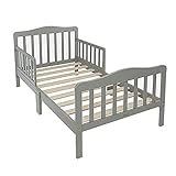Bonnlo Toddler Bed with Guard Rail for Kids Children, Gray