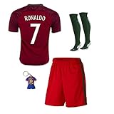 Soccer Kids 2016/2017 Football Soccer European Cup Ronaldo Home Portugal Kids Jersey & Shorts & Socks With Free Key Chain