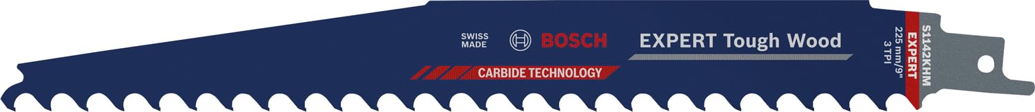 Bosch Professional 1x Expert ‘Tough Wood’ S 1142 KHM Reciprocating Saw Blade (for Pressure treated lumber, Construction wood, Length 225 mm, Accessories Reciprocating Saw)