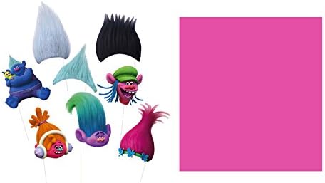 Trolls Birthday Party Decorations 8 Photobooth Props and Pink Backdrop Tablecover