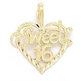 14K Gold Sweet 16 Heart Charm Diamond-Cut Jewelry