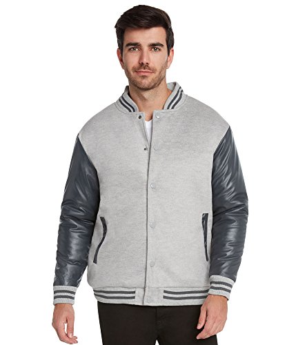 9 Crowns Essentials Men's Snap-Close Letterman Varsity Jacket-Htr Gray/Char-XL - Thumbnail 6