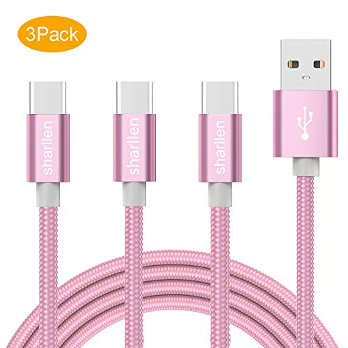 USB Type C Cable,[3.3FT,3 Pack] SHARLLEN Nylon Braided Fast Charger USB C to USB A Charging Cord for Samsung Galaxy S9,Note 8,S8 Plus,LG V30 G6 G5,Google Pixel, Moto Z2 and More(Rose Gold)