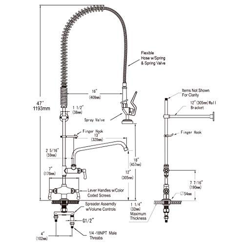 MS Deck Mount Single Hole Double Handle Pull out Spray Commercial Pre Rinse Faucet With Pot Filling Add On Spout (MS-5801BDP) - Thumbnail 5