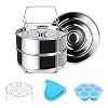 Snelkookpanaccessoires voor Instant Pot Achort Stapelbare Steamer Inzetpannen 5 6 8 Qt met 2 Steamer Basket, Silicone…