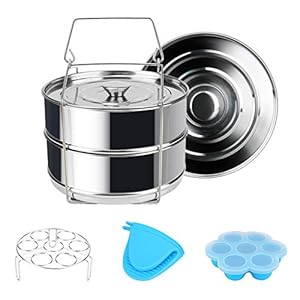 Snelkookpanaccessoires voor Instant Pot Achort Stapelbare Steamer Inzetpannen 5 6 8 Qt met 2 Steamer Basket, Silicone…