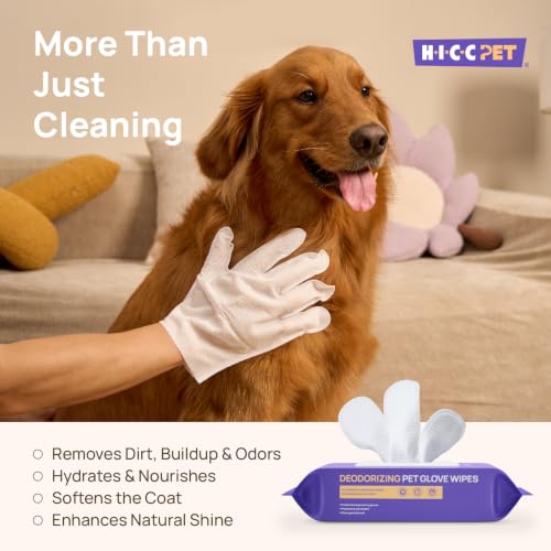 HICC PET Dog Wipes Cleaning Deodorizing Glove Wipes for Dogs, Cats & Horses, Hypoallergenic Hydrating & Nourishing Pet Wipes for Eyes, Ears, Butt & Paws, No-Rinse, 20pcs Coconut Scent